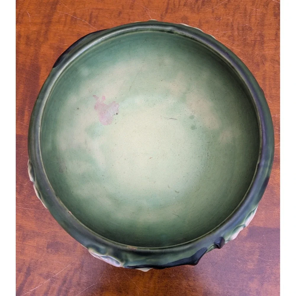 Roseville Pottery Dogwood Green Smooth 1920 Art Pottery Bowl - Picture 6 of 8